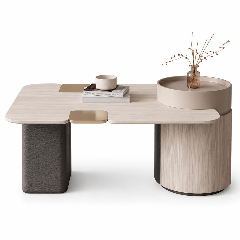 Reverse view of the Slaterra layered coffee table set with dark supports