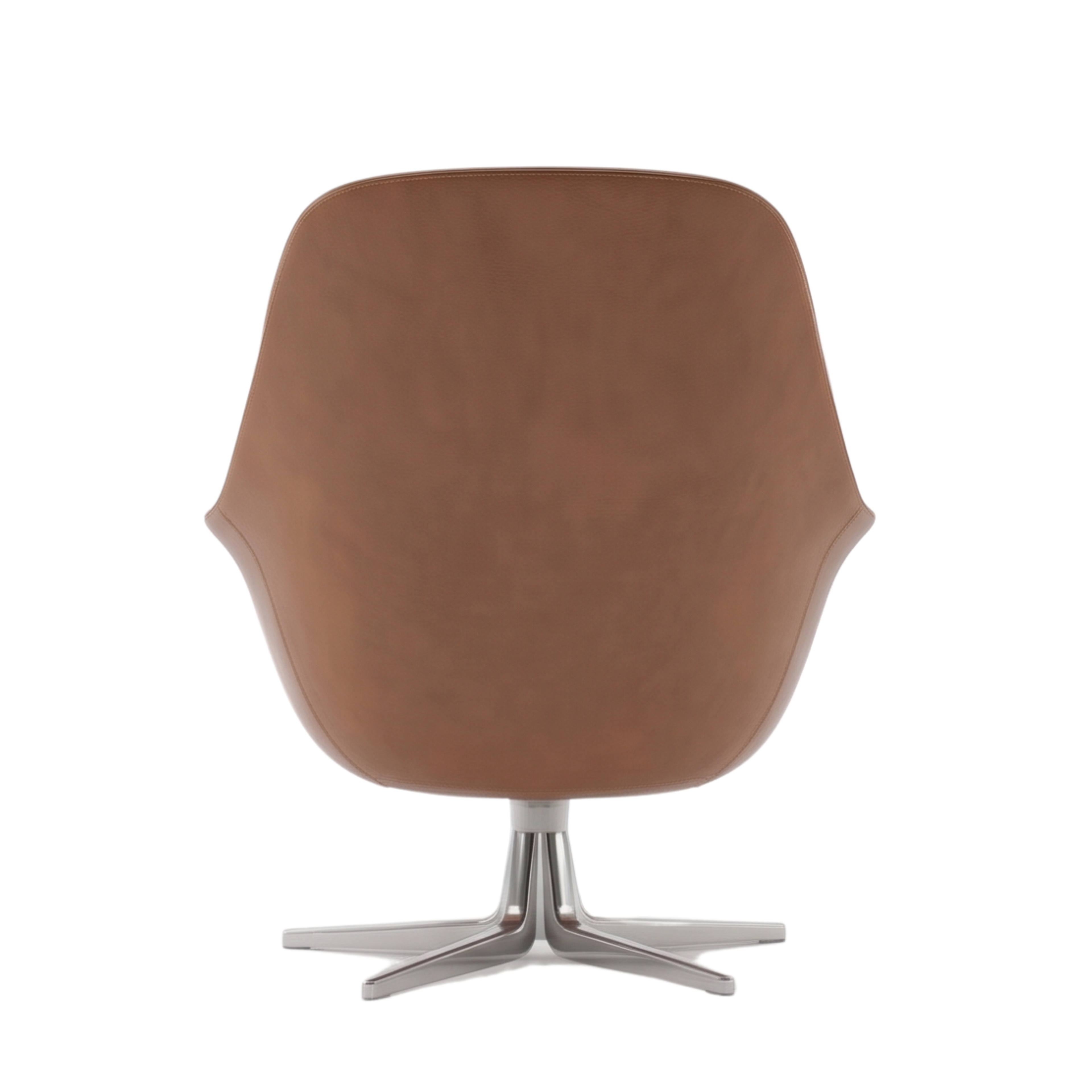 Back view of the Slendra upholstered lounge chair with stainless steel base