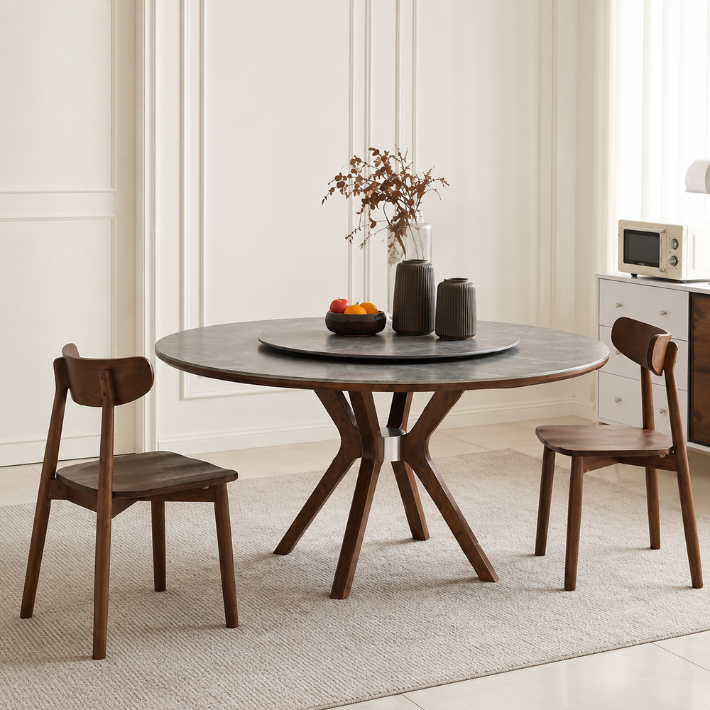 Spinorra round sintered stone dining table with solid wood legs by ASHCo