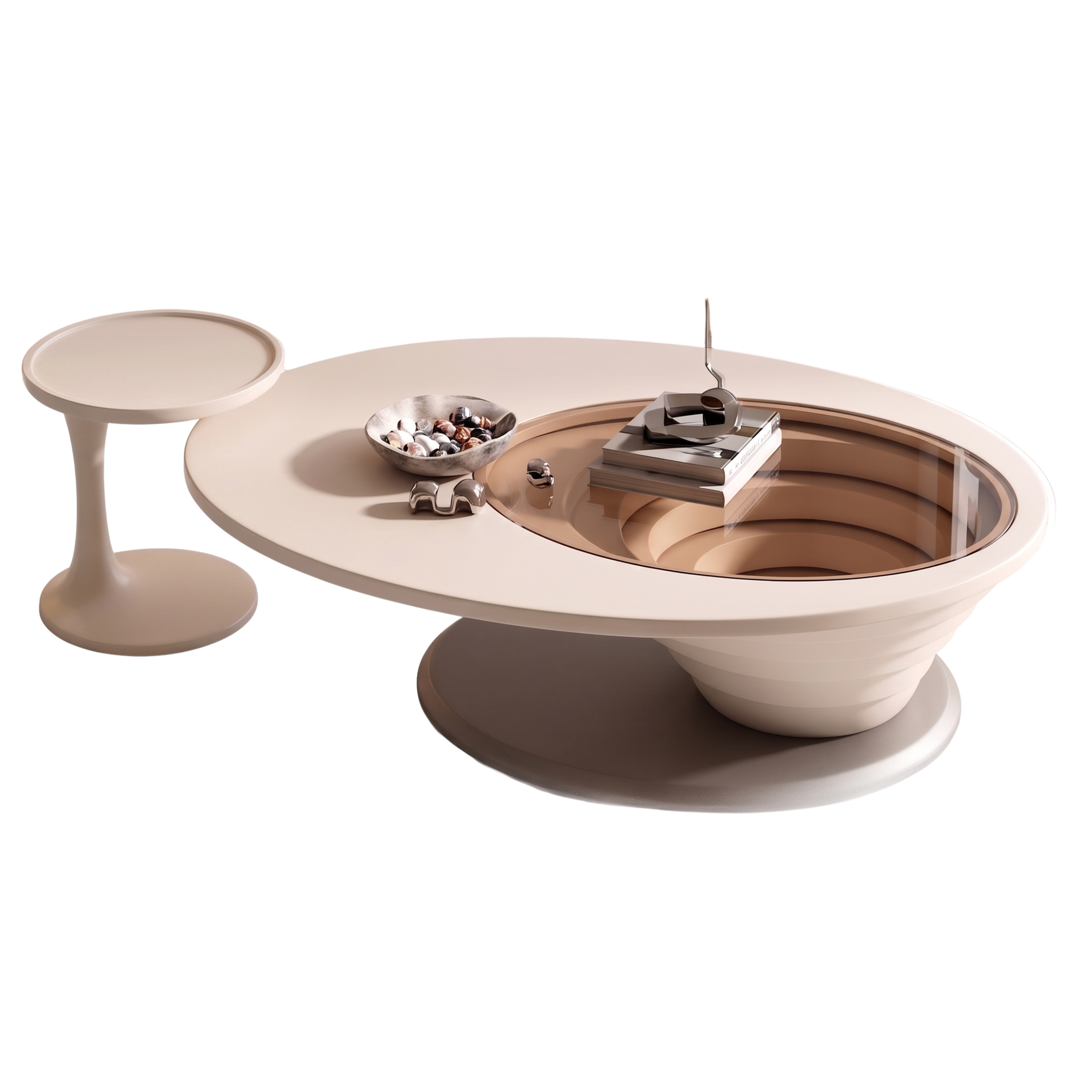 Angled view of the Stratova layered coffee table set