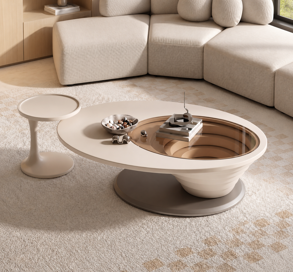 Stratova layered coffee table set styled with a modern modular sofa