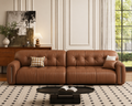 Tawna cognac tufted sofa styled in a refined modern living room