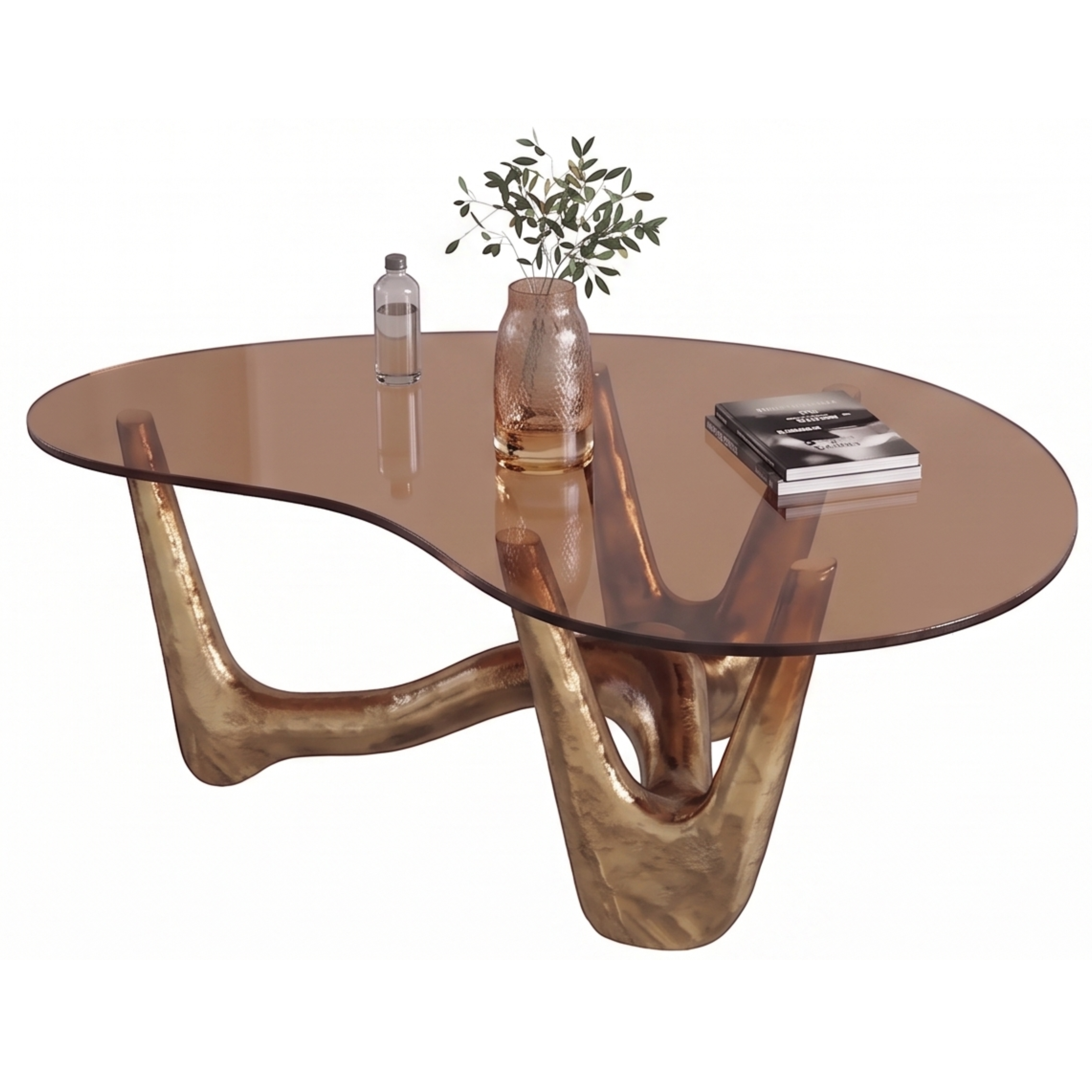 Elevated view of the Topazo organic-shaped tempered glass coffee table