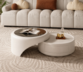 Vennra interlocking coffee table set styled in a warm modern living room